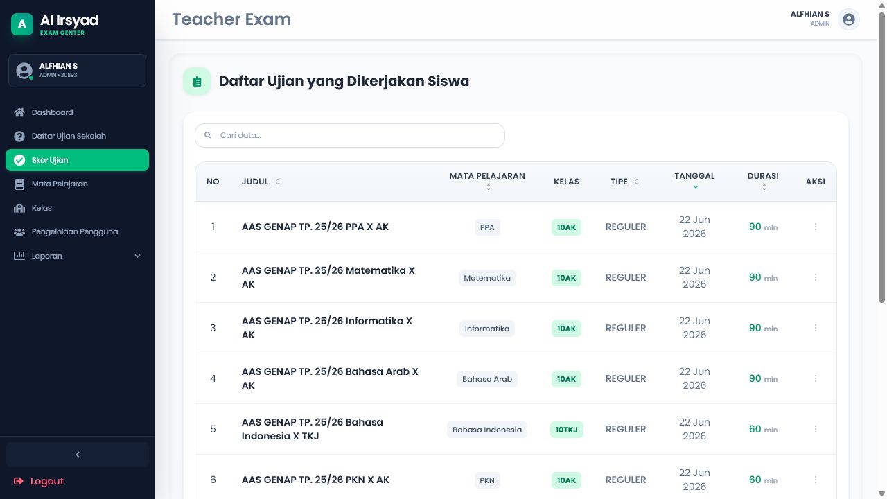 Online Exam — Teacher scoring workspace