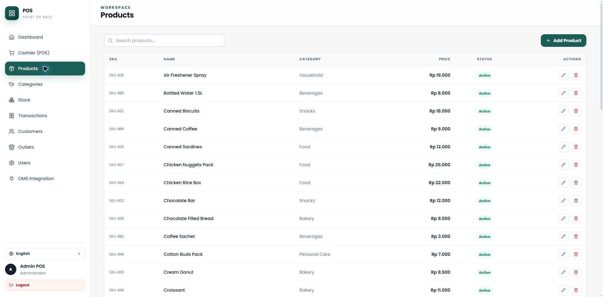 Point of Sale System — Central product catalog